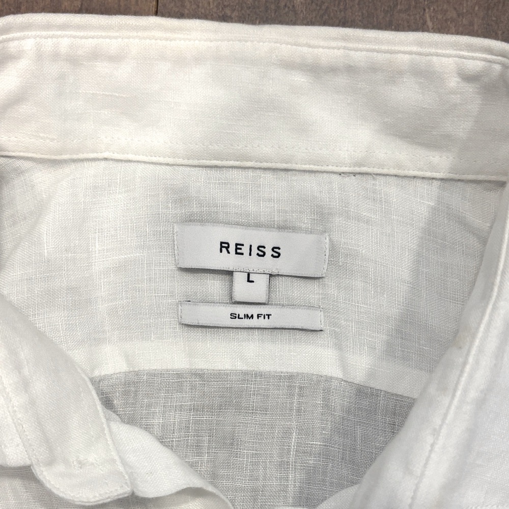 Reiss Men's Linen White Casual Button Down Shirt - Picture 4 of 4
